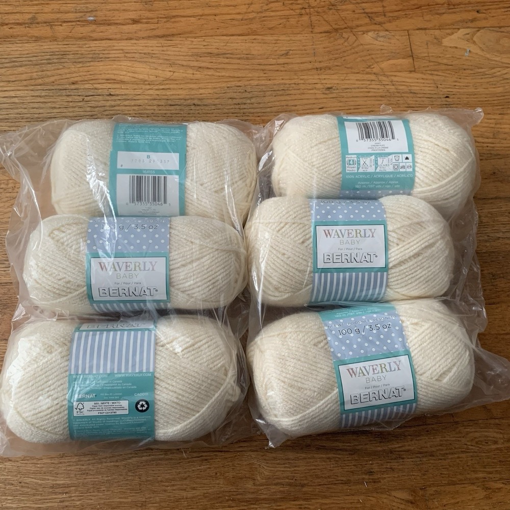 Bernat Waverly Baby Yarn Lot Of 6 Skeins Cream Puff 100g